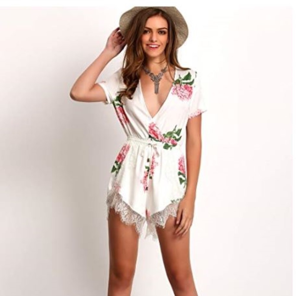 White Floral Lace Romper